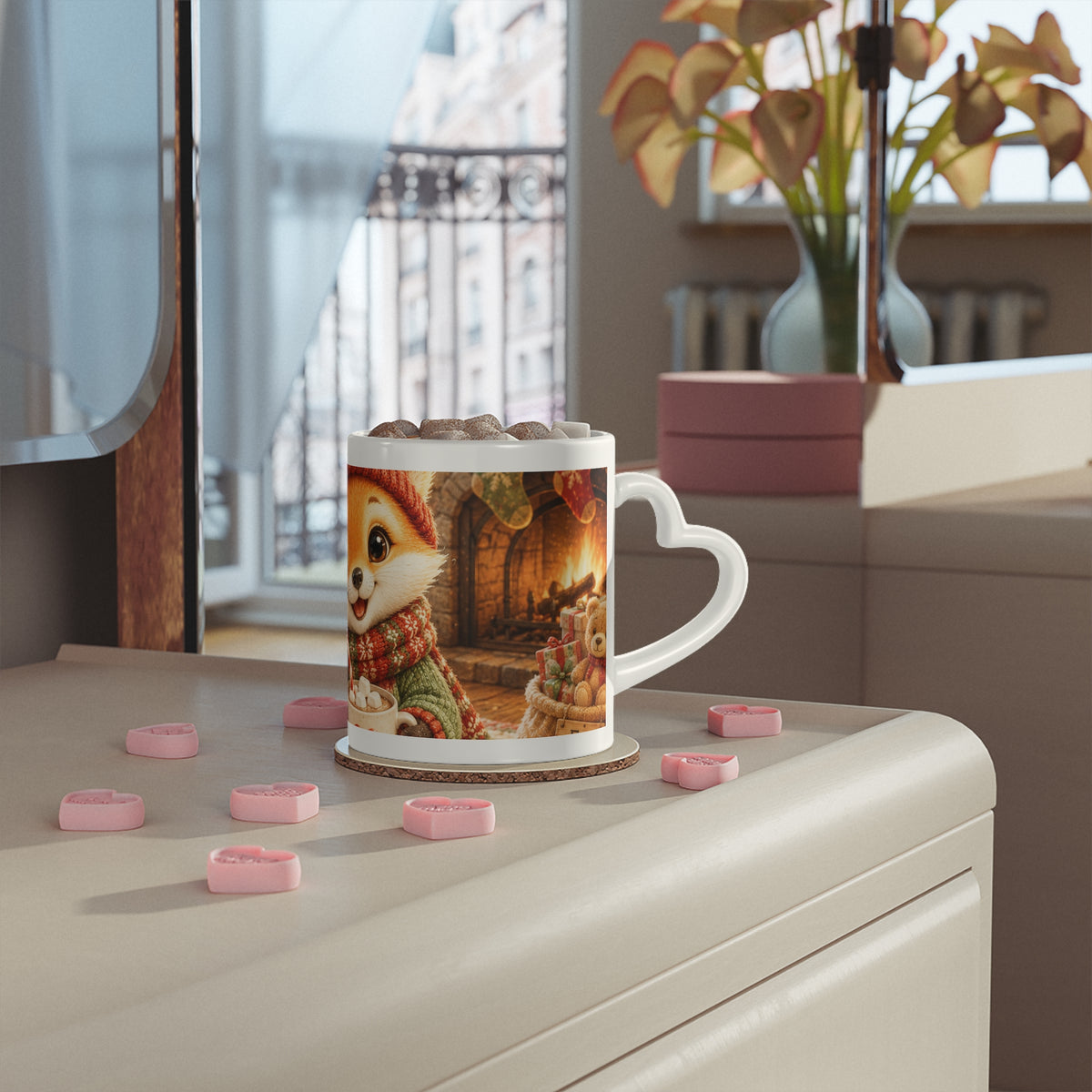 Christmas Heart Handle Mug – Festive Holiday Coffee Mug | Lil Pip's Kozy Fox Cottage
