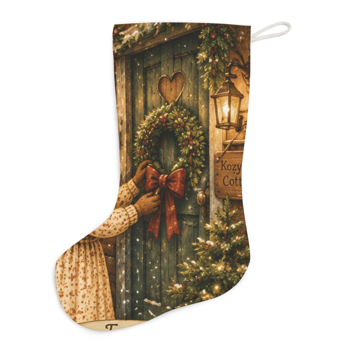 Fern’s Cozy Christmas Welcome Home Reversible Stocking – Fern & Wreath
